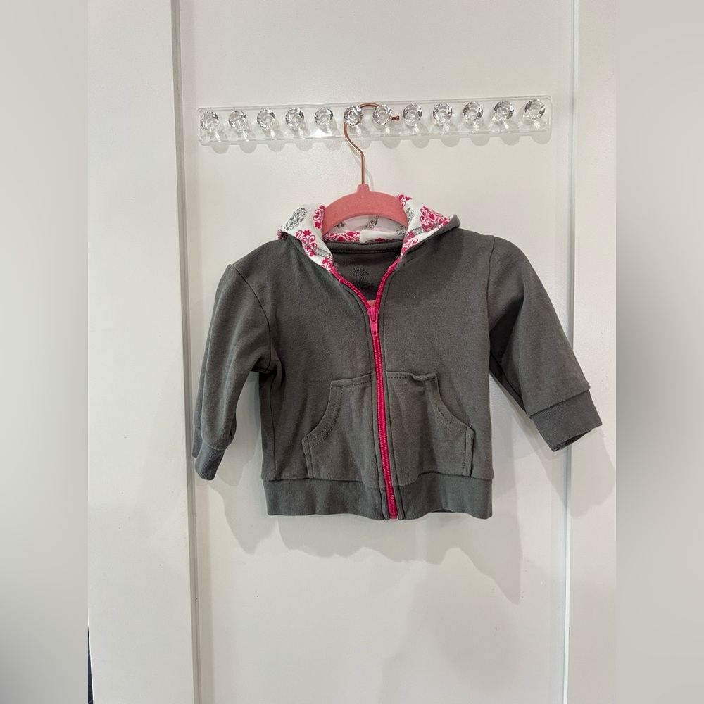 Girls 3-6 month jacket. Gray Kids Hoodie with Pink Accents
